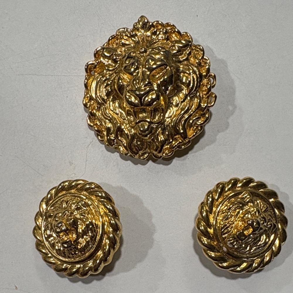 LIon Vintage Anne Klein Gold-Tone Brooch and Clip Earring Set